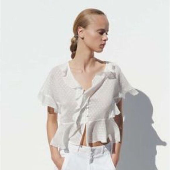 ZARA RUFFLED V NECK BLOUSE - Picture 2 of 6